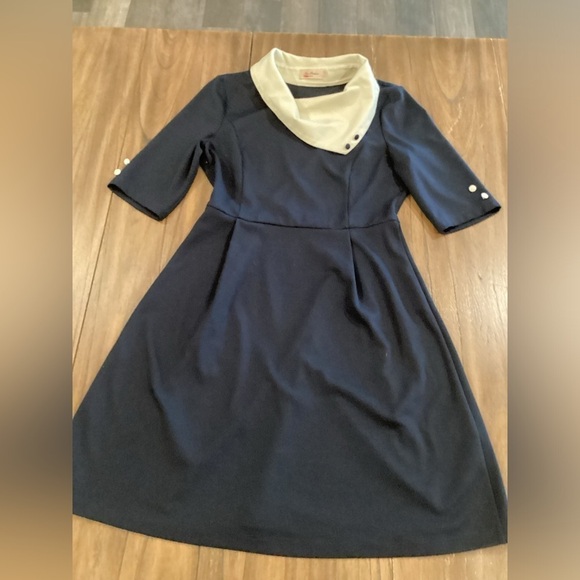 Miss Patina London Parisian Port Peter Pan Collar Dress Navy retro - Picture 6 of 16
